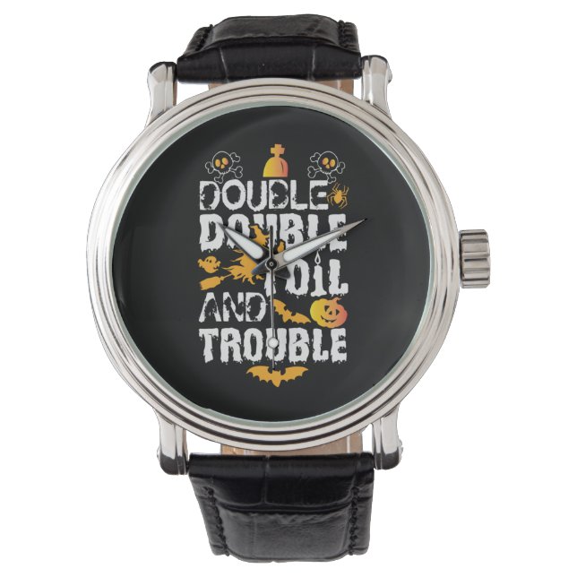 Halloween Double Oil And Trouble Birthday Horloge (Voorkant)