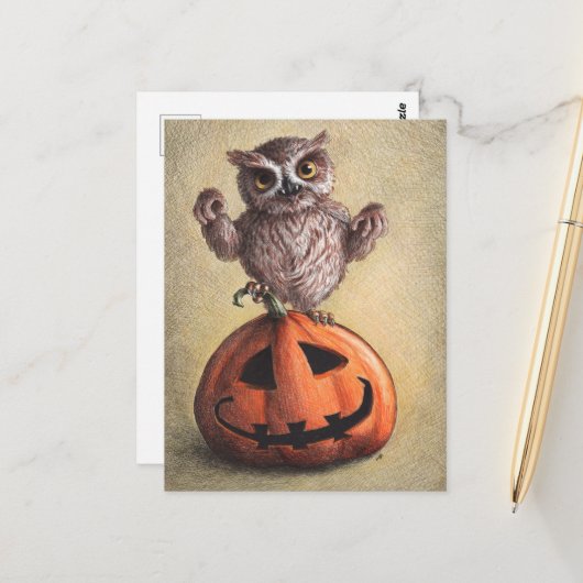 Halloween Dracula Owl Briefkaart (Voorkant / Achterkant in situ)