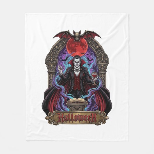 Halloween Dracula Rode Maan Vleermuizen Schedel_1 Fleece Deken (Voorkant)