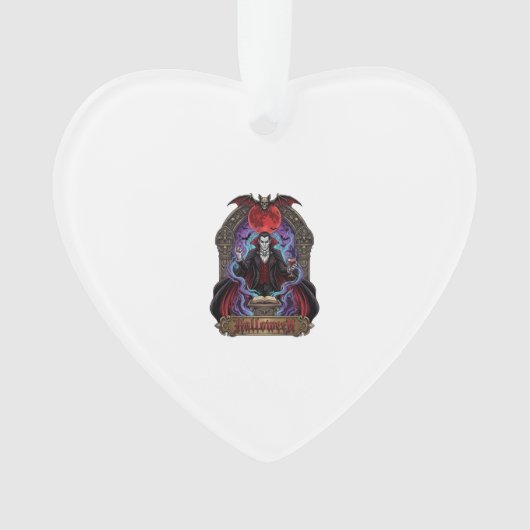 Halloween Dracula Rode Maan Vleermuizen Schedel_1 Ornament (voorkant)