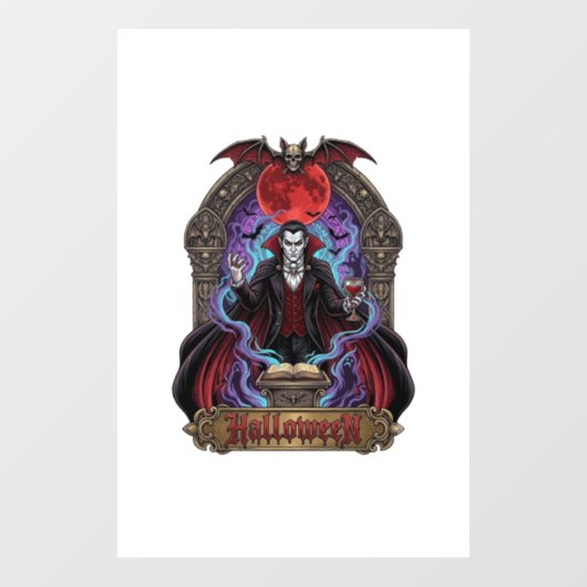 Halloween Dracula Rode Maan Vleermuizen Schedel_1 Raamsticker (Vel)
