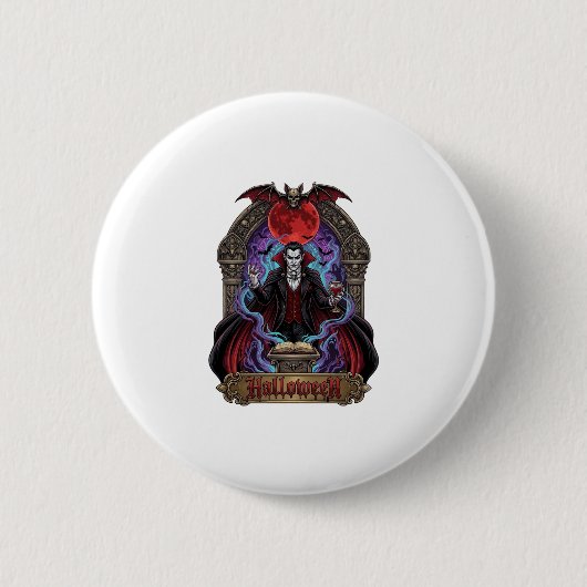 Halloween Dracula Rode Maan Vleermuizen Schedel_1 Ronde Button 5,7 Cm (Voorkant)