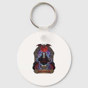 Halloween Dracula Rode Maan Vleermuizen Schedel_1 Sleutelhanger