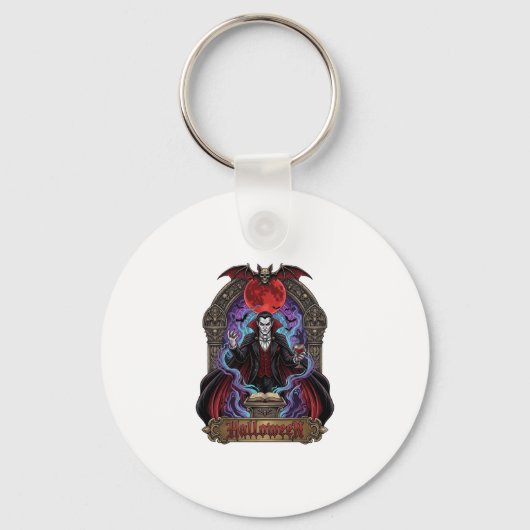 Halloween Dracula Rode Maan Vleermuizen Schedel_1 Sleutelhanger (Voorkant)