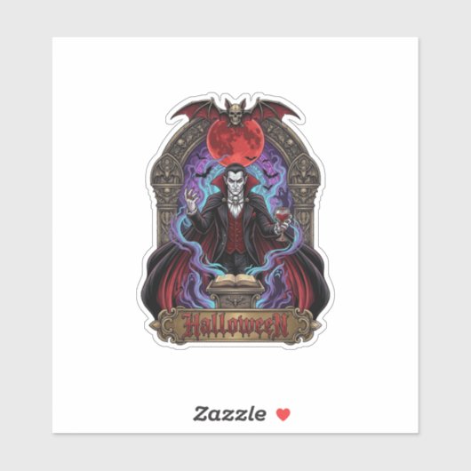 Halloween Dracula Rode Maan Vleermuizen Schedel_1 Sticker (Vel)