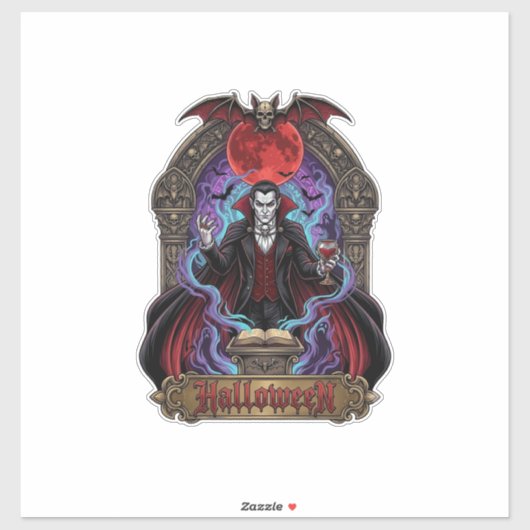Halloween Dracula Rode Maan Vleermuizen Schedel_1 Sticker (Vel)