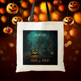 Halloween Dragon met Scary Pumpkins Naam Budget Tote Bag