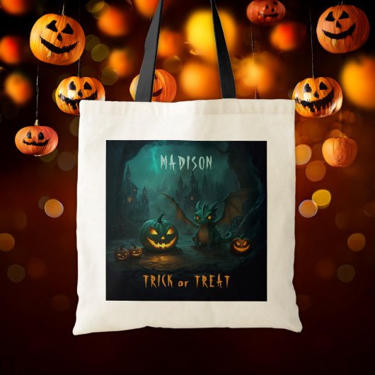 Halloween Dragon met Scary Pumpkins Naam Budget Tote Bag