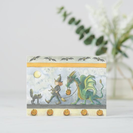 Halloween Dragon van de kleine getuige (briefkaart Briefkaart (Staand voorkant)