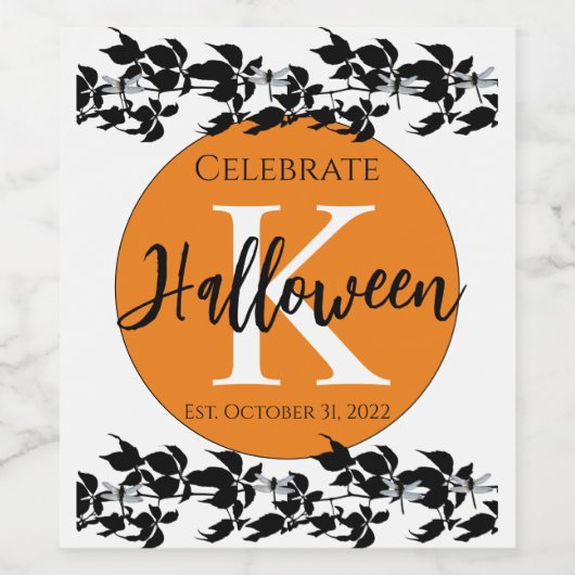 HALLOWEEN DRAGONFLY VINE MONOGRAM WINE ETIKETTEN (Enkel label)