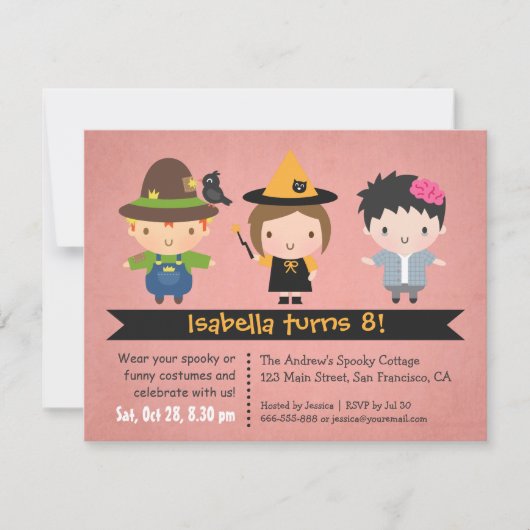 Halloween Dress Up Birthday Party Invitations Kaart (Voorkant)