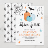 Halloween Drie Geest 3e Verjaardag Blauwe Pompoene Kaart (Voorkant / Achterkant)