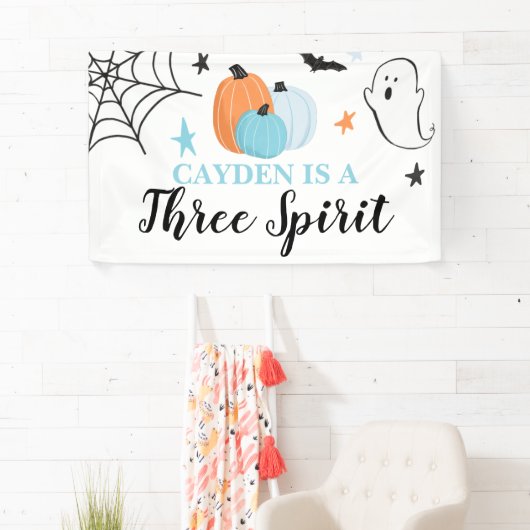 Halloween Drie Geest blauwe pompoenen 3e Verjaarda Spandoek (Insitu)