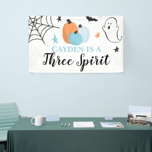 Halloween Drie Geest blauwe pompoenen 3e Verjaarda Spandoek (Beurs)