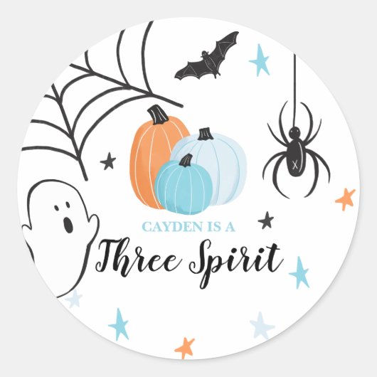 Halloween Drie Geest Verjaardag Blauwe Pompoenen Ronde Sticker (Voorkant)