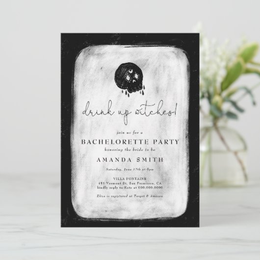 Halloween Drink heks Skull Bachelorette Kaart (Staand voorkant)