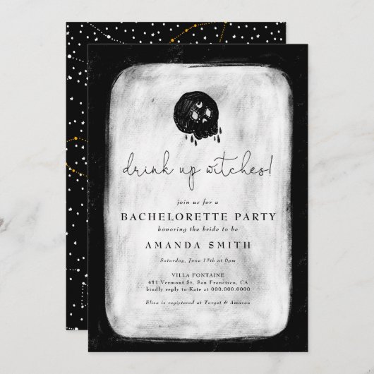 Halloween Drink heks Skull Bachelorette Kaart (Voorkant / Achterkant)