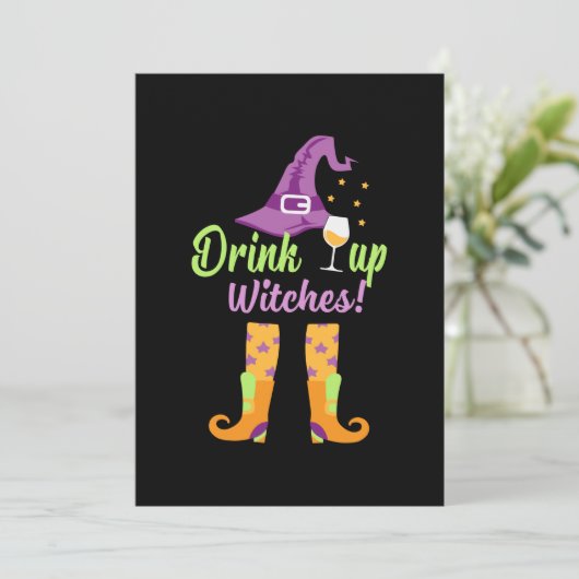 Halloween Drink Up Heksen Verjaardag Kaart (Staand voorkant)