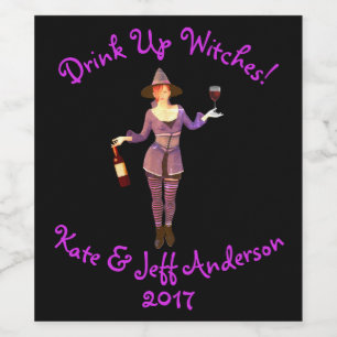 Halloween Drink up Witches Name Date Wine Label Wijn Etiket