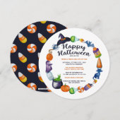 Halloween Drinken Snoepjes en behandelingen Hallow Kaart (Voorkant / Achterkant)