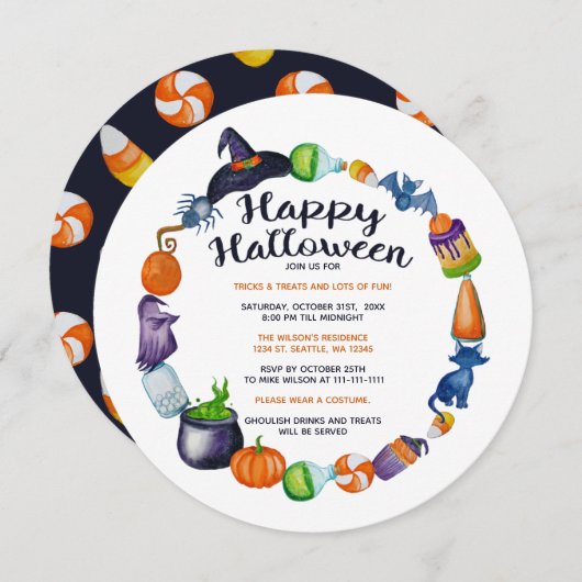 Halloween Drinken Snoepjes en behandelingen Hallow Kaart (Voorkant / Achterkant)