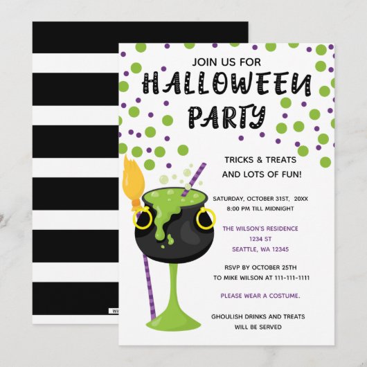 Halloween Drinken Snoepjes en behandelingen Hallow Kaart (Voorkant / Achterkant)