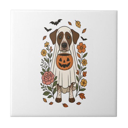 Halloween Duitse Drahthaard Tegeltje (Voorkant)