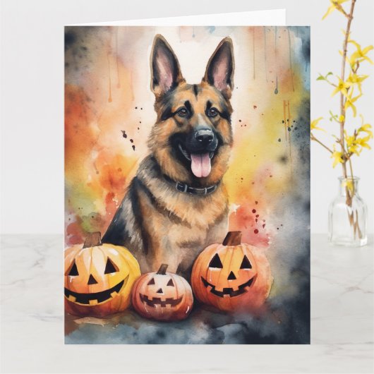 Halloween Duitse Herder Met Pompoenen Eng Kaart (Gele Bloem)