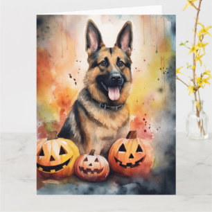 Halloween Duitse Herder Met Pompoenen Eng Kaart