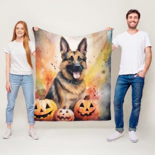 Halloween Duitse Herder met Pompoenen Griezelen Fleece Deken