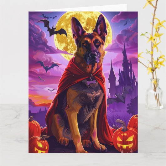 Halloween Duitse Herdershond Vampier Pompoenen Eng Kaart (Gele Bloem)