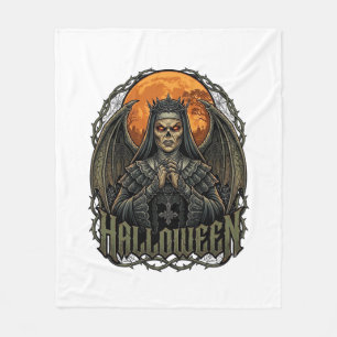 Halloween Duivel Nonnenkroon Vleugels Oranje Maan_ Fleece Deken