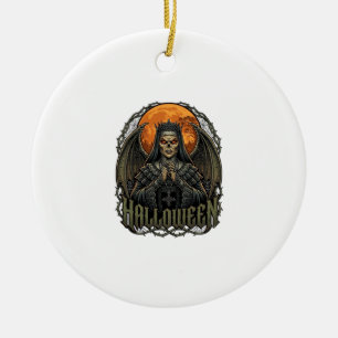 Halloween Duivel Nonnenkroon Vleugels Oranje Maan_ Keramisch Ornament