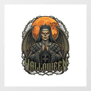 Halloween Duivel Nonnenkroon Vleugels Oranje Maan_ Raamsticker