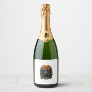 Halloween Duivel Nonnenkroon Vleugels Oranje Maan_ Sparkling Wijnetiket