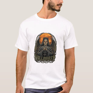 Halloween Duivel Nonnenkroon Vleugels Oranje Maan_ T-shirt