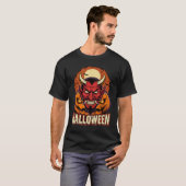 Halloween Duivel Pompoen Maan Vector Kunst T-shirt (Voorkant volledig)