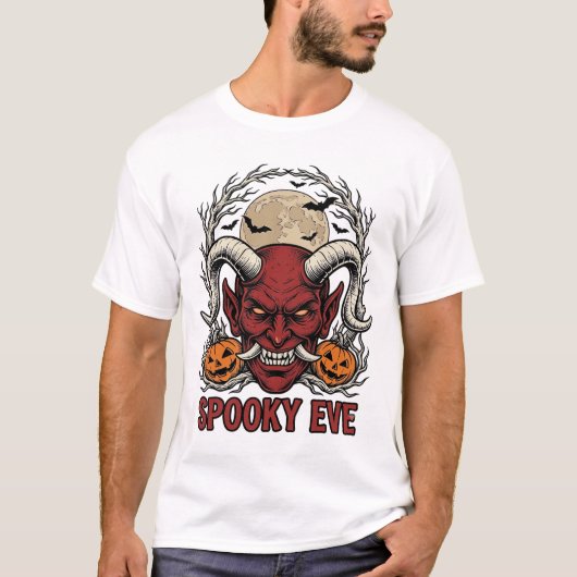 Halloween Duivel T-shirt met Vintage Gravure Pompo (Voorkant)