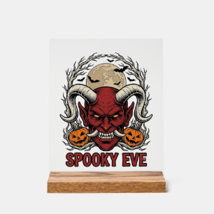 Halloween Duivel T-shirt met Vintage Gravure Pompo Acryl Bord