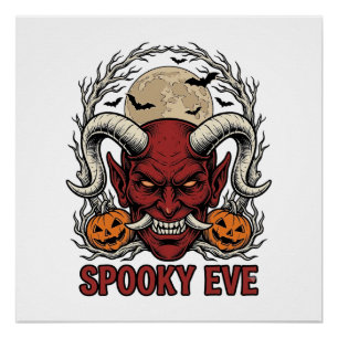Halloween Duivel T-shirt met Vintage Gravure Pompo Perfect Poster