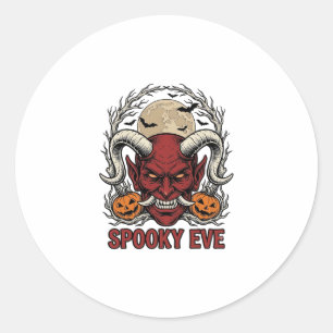 Halloween Duivel T-shirt met Vintage Gravure Pompo Ronde Sticker
