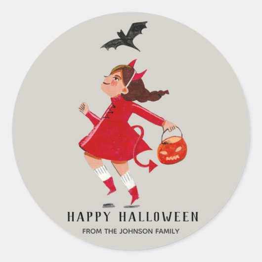 Halloween-duivelmeisje met rode jurk ronde sticker (Voorkant)