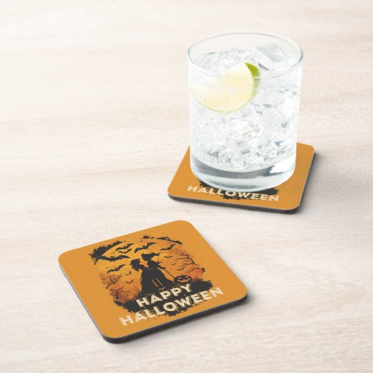Halloween-Duo im Mondlicht Bier Onderzetter (Rechterzijde)