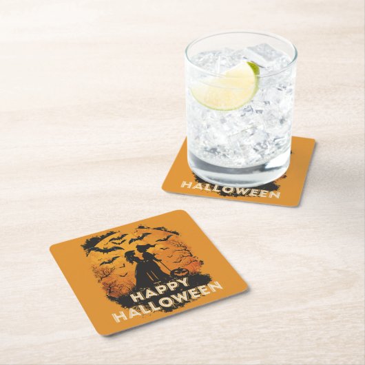 Halloween-Duo im Mondlicht Kartonnen Onderzetters (Insitu)