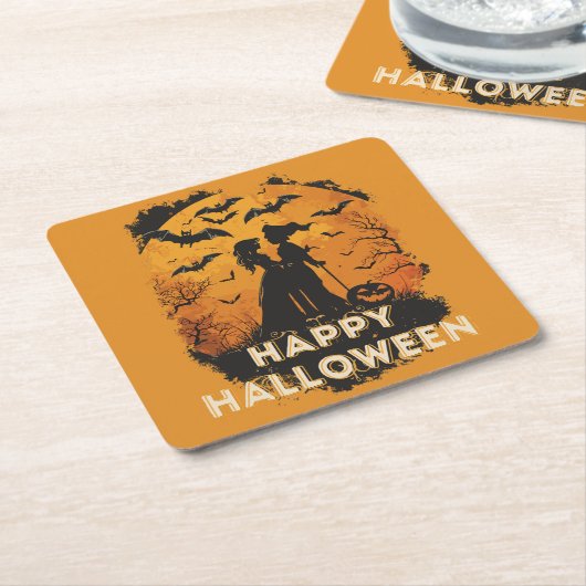 Halloween-Duo im Mondlicht Kartonnen Onderzetters (Schuin)