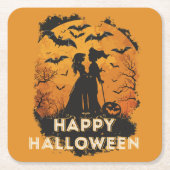 Halloween-Duo im Mondlicht Kartonnen Onderzetters (Voorkant)