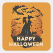 Halloween-Duo im Mondlicht Vierkante Sticker (Voorkant)