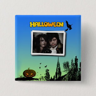 Halloween Dusk met heks Add Photo Lijst Vierkante Button 5,1 Cm