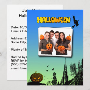 Halloween Dusk Witch Pumpkin Aangepaste Foto Kaart