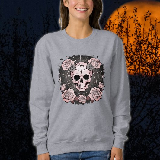 Halloween Dusty Pink Skulls & Rozen Spooky Trui